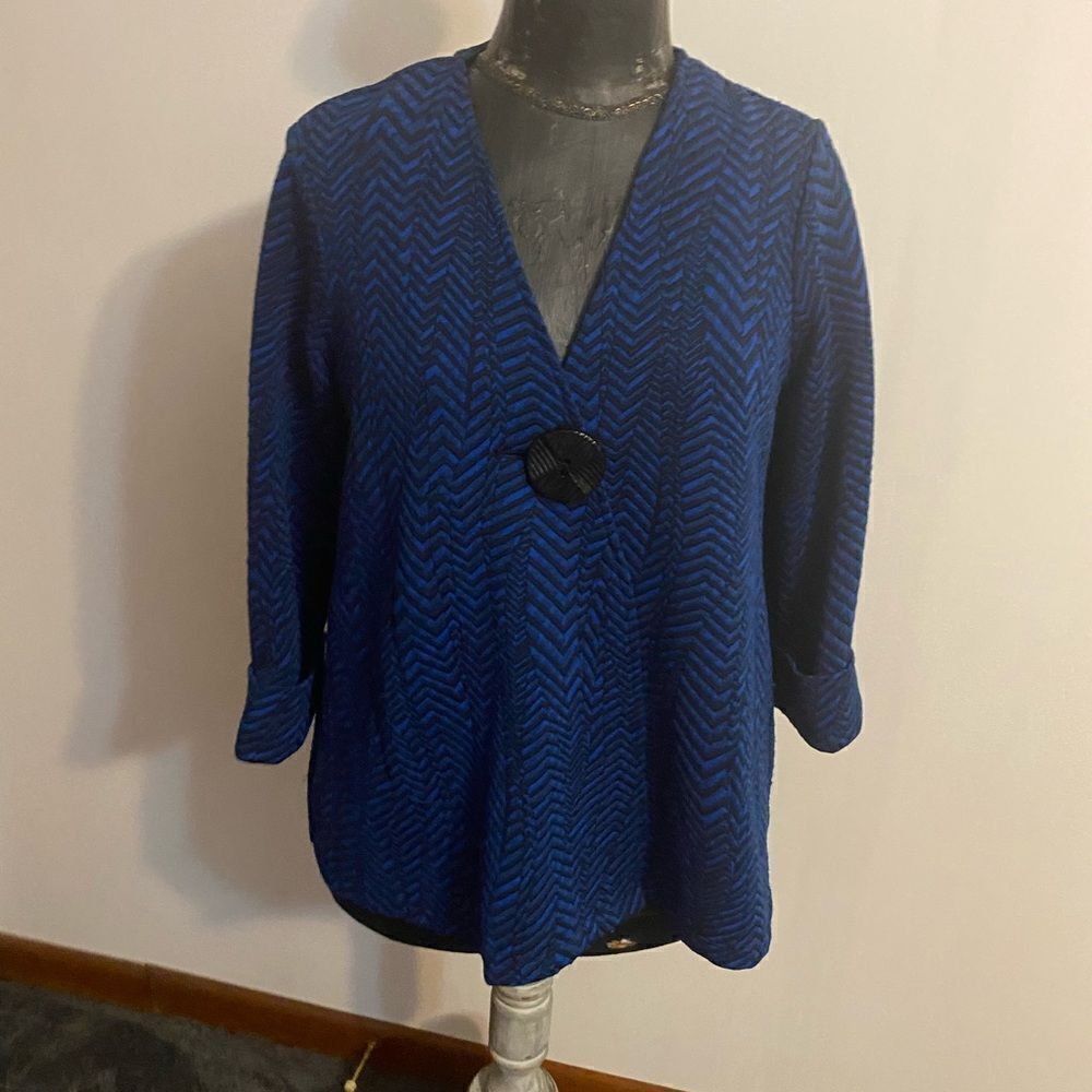 Ali Miles Blue/Black 1 button 3/4 sleeves blazer, size PS